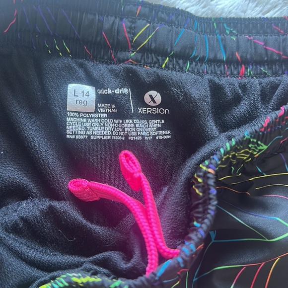 Xersion Quick-Dri Lined Running Shorts Drawstring Black Pink Size Girls L 14 - Picture 3 of 5